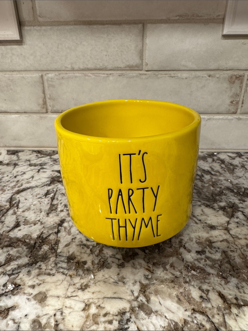 Rae Dunn Bright Yellow Ceramic Planter with 'It's Party Thyme' Lettering